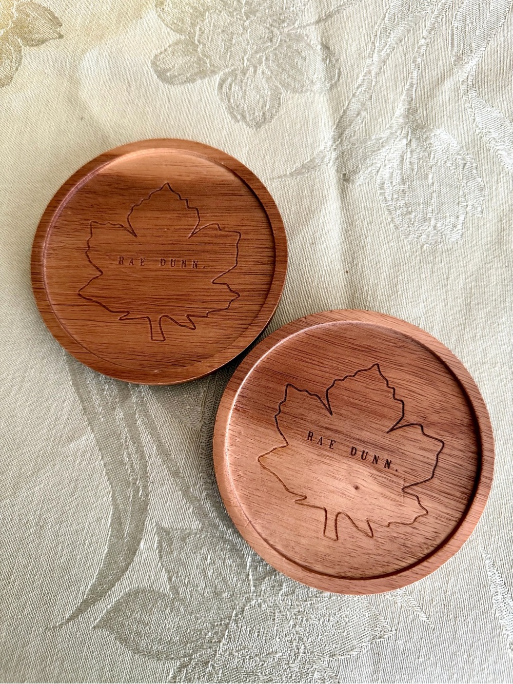 Rae Dunn Wooden Maple Leaf Mug Toppers Coasters Set of 2